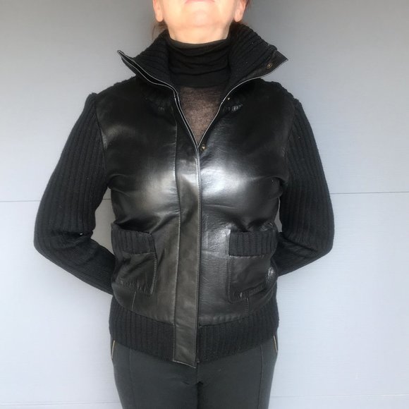 Context leather/Merino wool high neck jacket - Picture 5 of 7